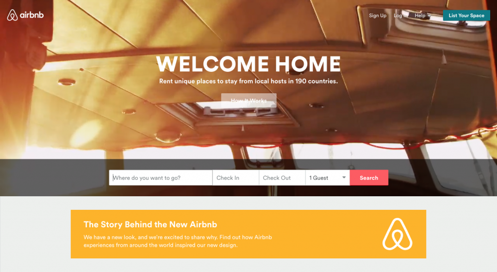 airbnb homepage